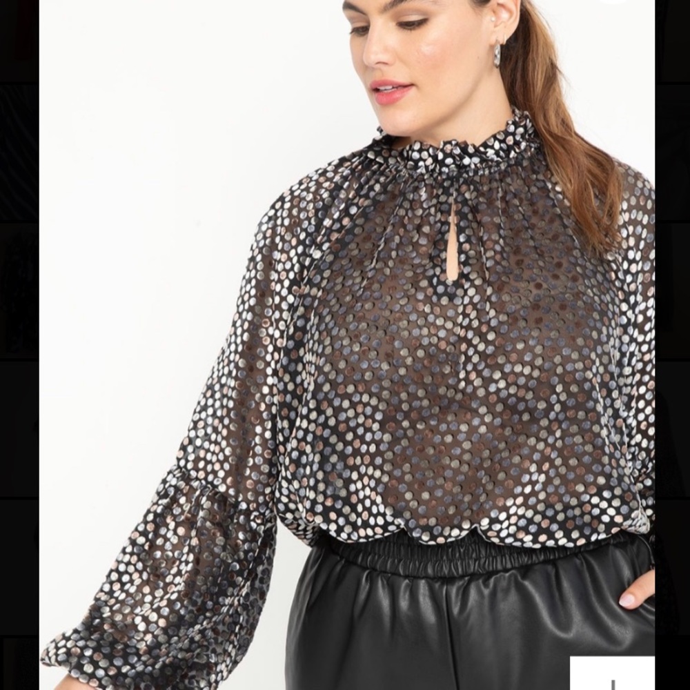 ELOQUII Elements Ruffle Neck Soft Blouse